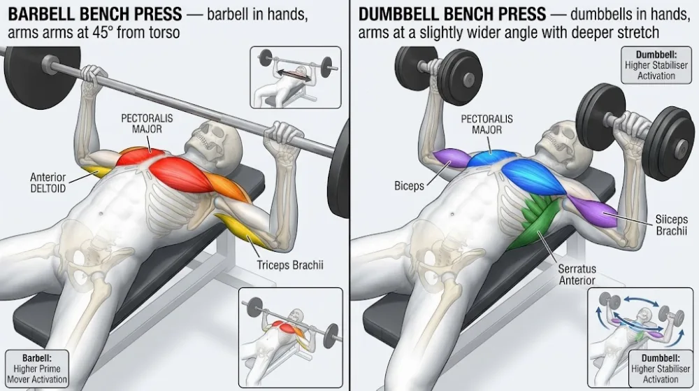 Chest muscle anatomy involved in the bench press exercise