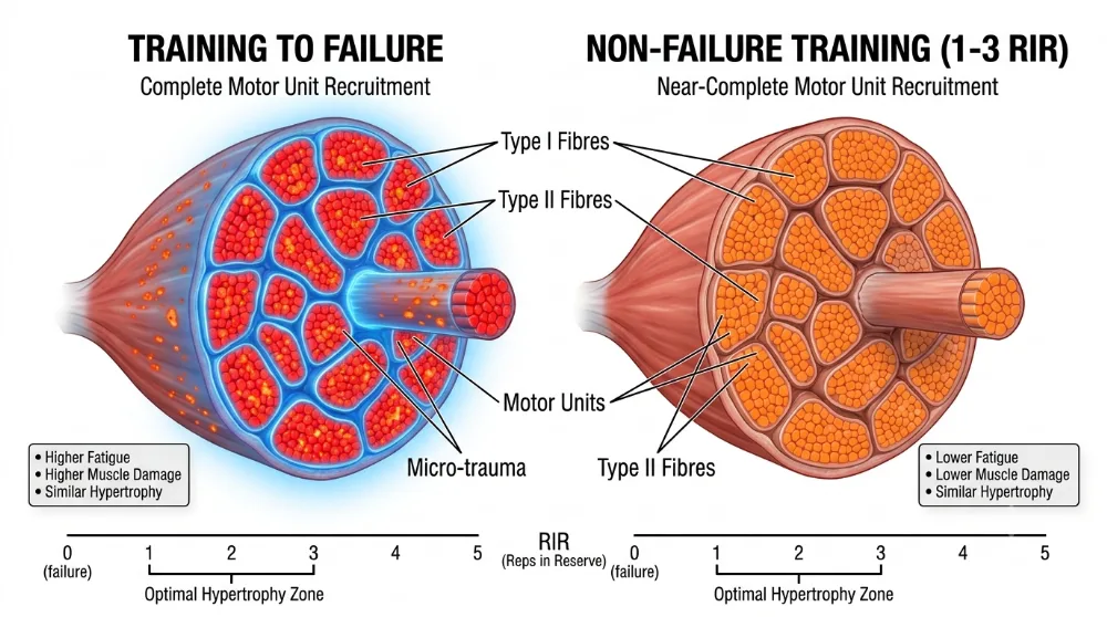 Training to failure vs stopping short of failure comparison for hypertrophy and recovery